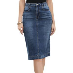 Women's Knee Length Jean Skirt Pencil Skirt Dark Blue